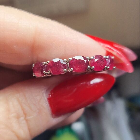 Niassa Ruby 5 Stone Sterling Silver Ring - Picture 4 of 6